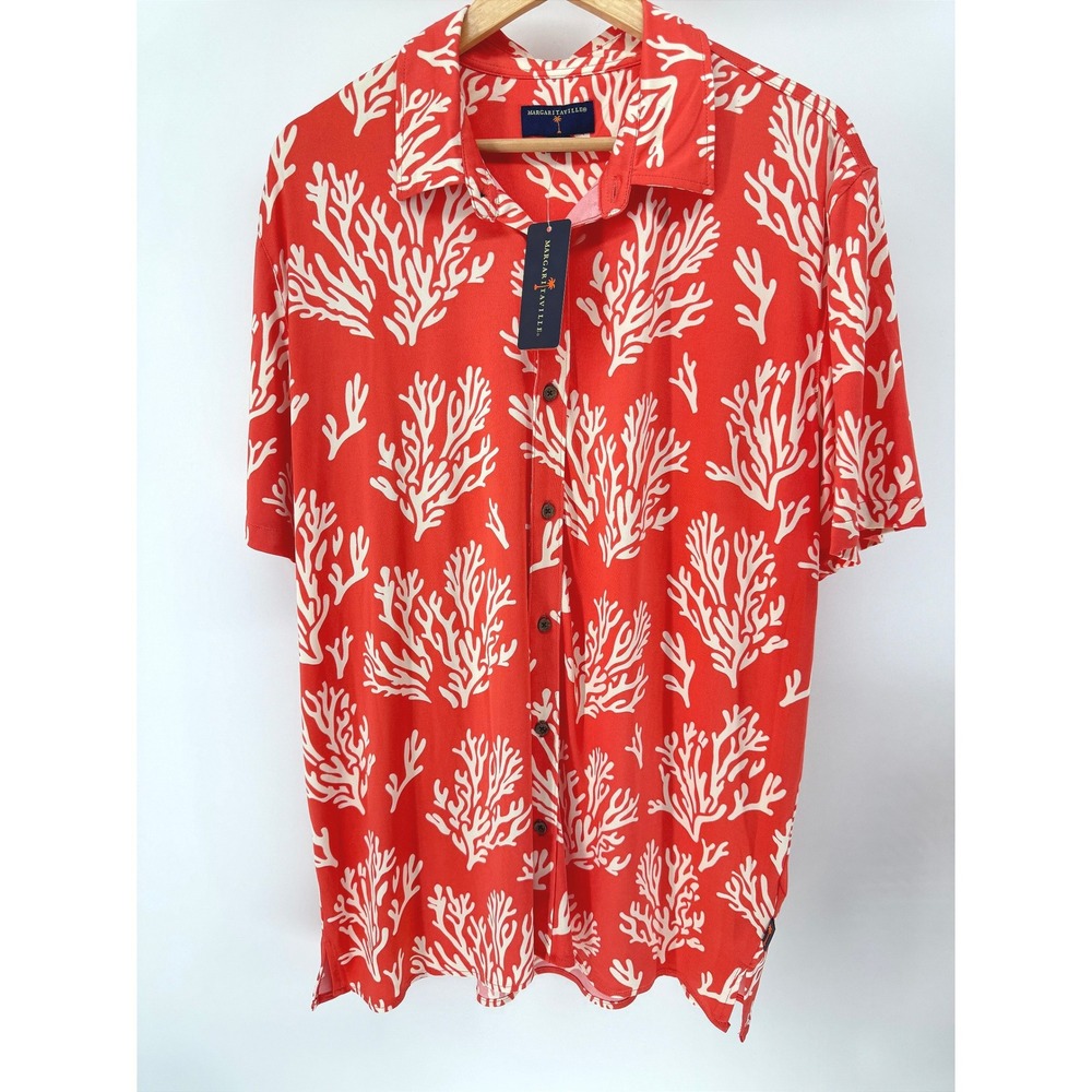 Margaritaville Button Down Shirt Mens XL Red Coral NWT New With Tag UPF 50+
